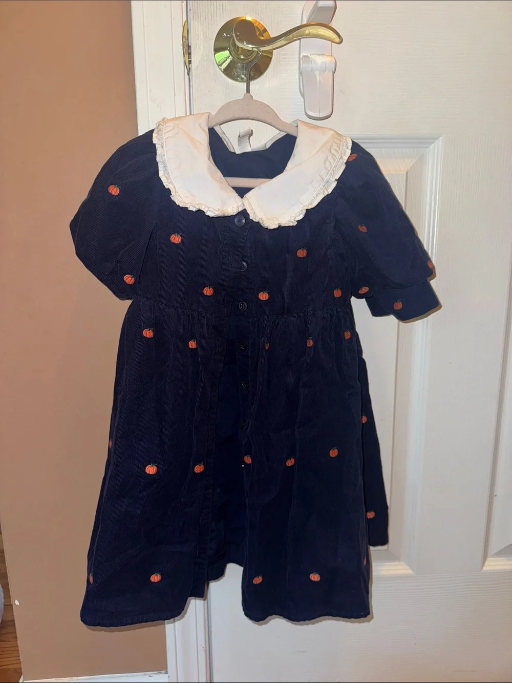 Janie and Jack Navy Dress with White Peter Pan Collar and Orange Embroidery
